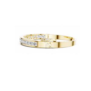 Channel <b>Set</b> Round Diamond <b>Bangle</b> Featuring Lab Grown Diamonds In Yellow <b>Gold</b> Hinged Bracelet Half Eternity Stacking - Product Image 2