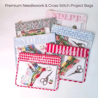 Pochette zippée grande taille à motifs floraux RTS NDLPT, étui de rangement pour projets de broderie au point de croix, sac pour projets de broderie