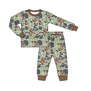 Preorder boutique hunting camo print kids boys two piece set wholesale custom kids pajamas baby boys clothing set