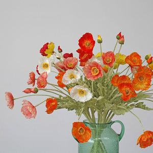 Venta al por Mayor de Jarrones Decorativos para el Hogar con Diseño Nuevo y Personalizado, 4 Ramas de Flores de Seda, Flor de Amapola Artificial para Decoración de Bodas - Product Image 1