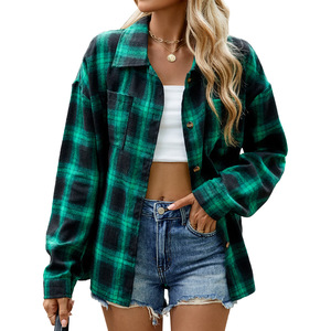 <span class=keywords><strong>Camicia</strong></span> a <span class=keywords><strong>quadri</strong></span> da <span class=keywords><strong>donna</strong></span> autunno inverno per l'Europa degli Stati Uniti commercio estero transfrontaliero manica lunga con bottone con risvolto - Product Image 3