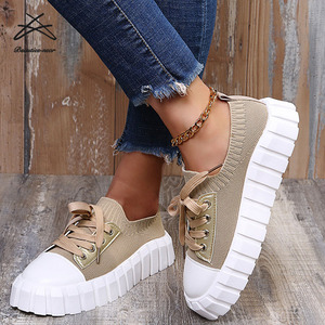 Zapatillas <span class=keywords><strong>de</strong></span> <span class=keywords><strong>Tenis</strong></span> para Mujer Talla Grande, con Cordones, Suela Gruesa, Transpirables, Casuales, <span class=keywords><strong>de</strong></span> Color Sólido, Estilo Plano para Caminar - Product Image 1