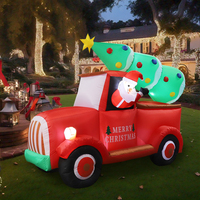 Décoration de Noël gonflable en plastique de 2,2 m de long avec Père Noël au volant et lumières LED rouges