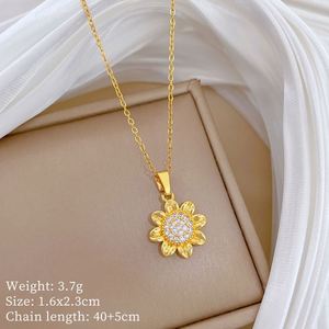 Jewelry Set Sparkling Zircon Sunflower Necklace Stud Earrings for Women Girls Gold Color Stainless Steel <b>Chain</b> Jewelry Set Gifts - Product Image 4