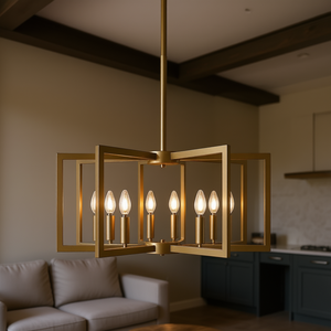 Modern Golden Geometric 8-Light Chandelier 27 In Industrial Metal Pendant Light Fixture For Living Room Kitchen - Product Image 2