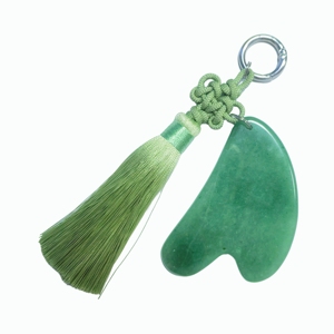 Traditional Chinese Style Green Aventurine Guasha Scraper with Handmade Knot Pendant, Healing Gemstone Face Lifting Massager - Product Image 4