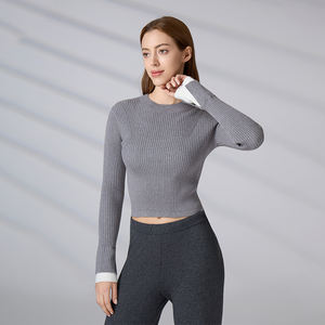 Suéter de punto acanalado personalizado para mujer, top corto informal ajustado, jersey de manga larga con cuello redondo para otoño e invierno - Product Image 3