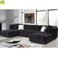 Nuevo Diseño Moderno de Sofá Esquinero en Forma de U, Sofá Chesterfield de Terciopelo de Lujo con Mechones, Sofá Modular Seccional Vintage 6158