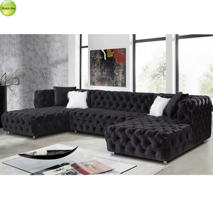 New Design Modern U-Shape Corner <strong>Sofa</strong> <strong>Set</strong> Luxury Velvet Fabric Chesterfield Tufted <strong>Sofa</strong> Vintage Sectional Modular Couch 6158 - Product Image 4