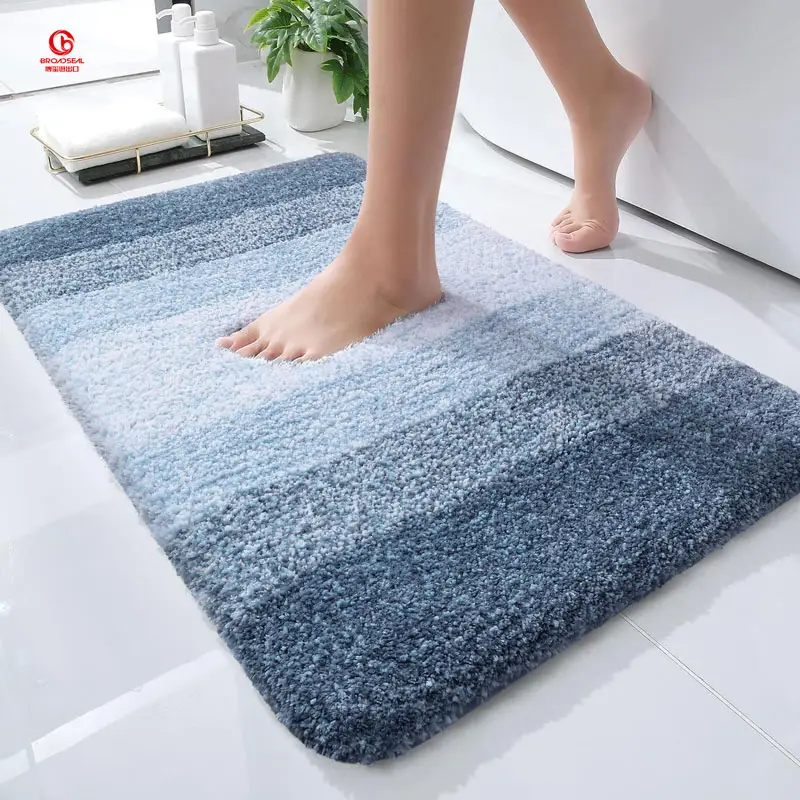 20*30inch Custom Fluffy Soft Plush Stripe Shower Carpet Quick Dry Microfiber Tufted Bath Rug Non Slip Bath Mats