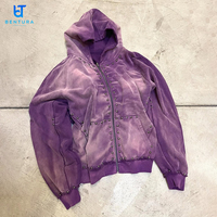 BENTURA Fabricant de vêtements streetwear sur mesure, sweat à capuche zippé surdimensionné, épais, 100% coton, effet usé, avec rivets, de haute qualité