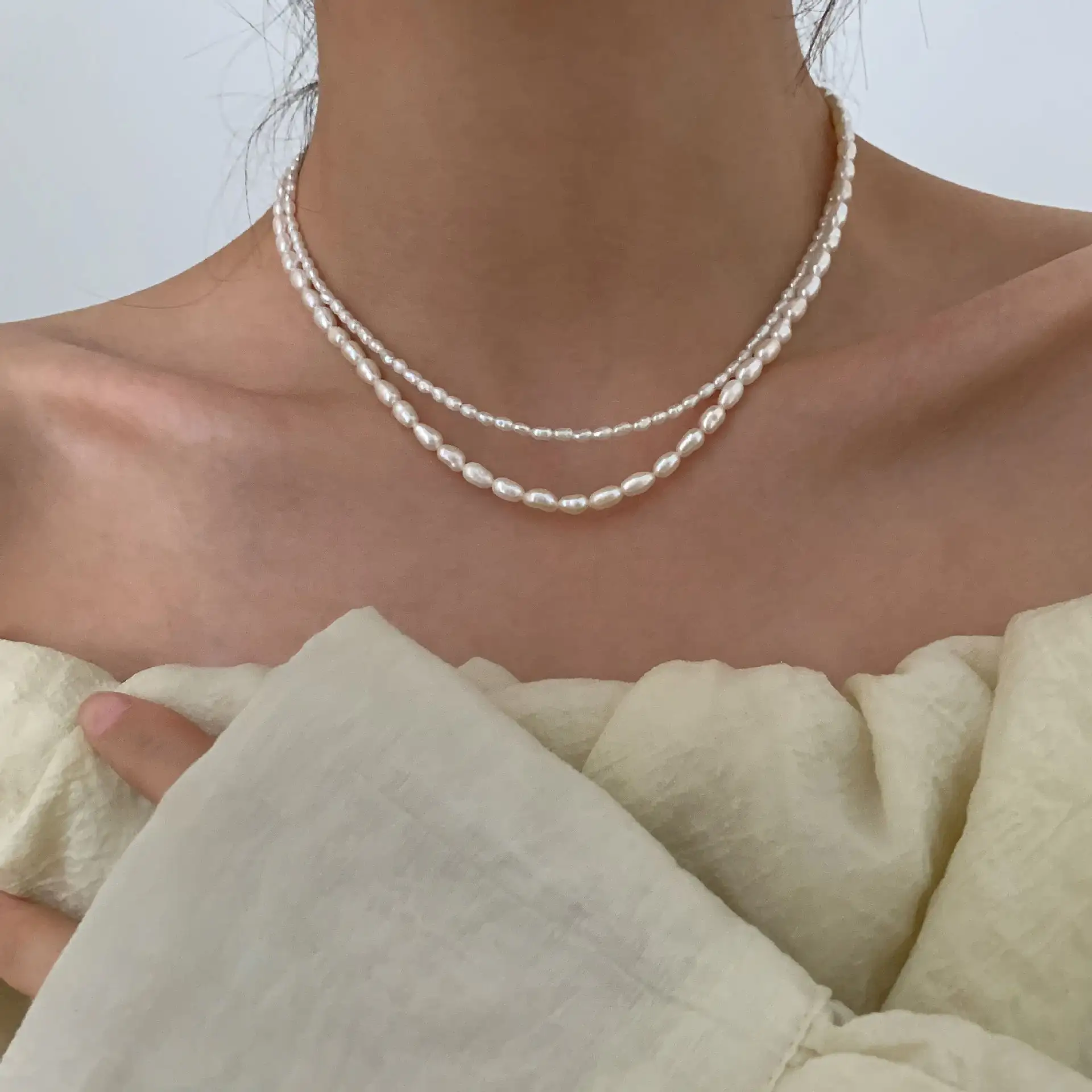 Link Chain Freshwater Pearl Beads elegante Süßwasser perle Choker Halskette