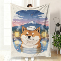 Selimut Flanel Anjing Shiba Inu Lucu, Selimut Lempar Bermotif Anak Anjing, Selimut Lembut Hangat Nyaman untuk Kamar Tidur Dekorasi Rumah, Hadiah untuk Pecinta Anjing