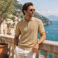 Polo en maille côtelée à manches courtes pour homme, mélange cachemire et laine, pull décontracté, personnalisable avec logo, vente en gros, idéal pour les entreprises en Europe