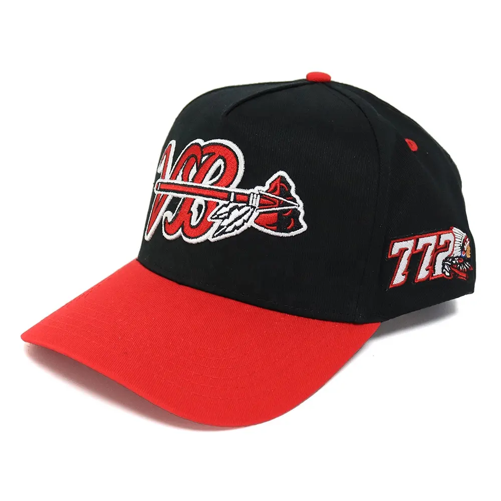 Indian Style Custom Embroidery Cap Build Your Brand Red And Black Cotton Snap Back Hat Toned A Frame Sports Hat