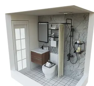 SMC entegre hepsi bir alüminyum duş banyo satılık lüks Ultra temizle cam sürgülü kapı prefabrik banyo bakla