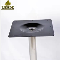 Base de table de bistrot moderne à double colonne en acier inoxydable poli, ovale, avec plateau supérieur noir
