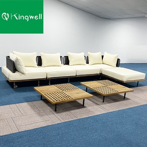 Gran oferta, muebles de patio al aire libre de madera de teca de alta calidad, juego de sofá en forma de <span class=keywords><strong>L</strong></span> de cuerda de jardín seccional de aluminio - Product Image 2