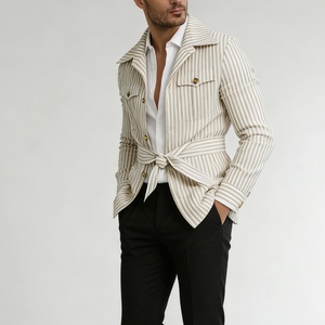 Cardigan pour <span class=keywords><strong>homme</strong></span> printemps automne rayé multi-poches manches longues <span class=keywords><strong>blazer</strong></span> décontracté grande taille haut <span class=keywords><strong>homme</strong></span> veste tenue porter Sehe Fashion - Product Image 1