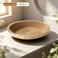 Lit rond pour chat mignon, griffoir imprimé dessin animé, en carton ondulé épais, bol griffoir pour chats d'intérieur