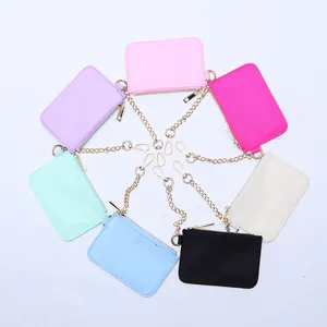 Hot Selling Wholesale Colorful Mini Zipper Wallet Keychain money clutch bag Coin wallet purse card holder handle clutch Purse