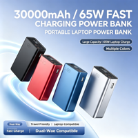 Batterie externe à charge rapide 65W 30000mAh ultra-mince 4 sorties pour ordinateur portable, écran d'affichage numérique dynamique, coque en aluminium