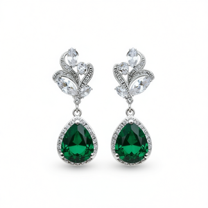 Boucles d'oreilles pendantes en cristal vert E1154, en argent 925, forme goutte d'eau, serti clos, bijoux de mariage classiques pour femmes - Product Image 1