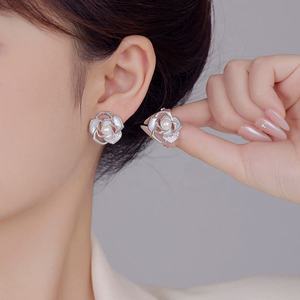 Premium Natural Shell Flower <b>Stud</b> Earrings Luxury S925 <b>Silver</b> Needle Genuine Gold Plated Rose Earrings with Zircon Stones - Product Image 2