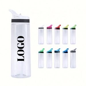 Botellas de Agua de Plástico Transparente Personalizables al por Mayor de 400 ml y 750 ml con Tapas Antiderrames y Pajita Abatible para Deportes al Aire Libre - Product Image 1