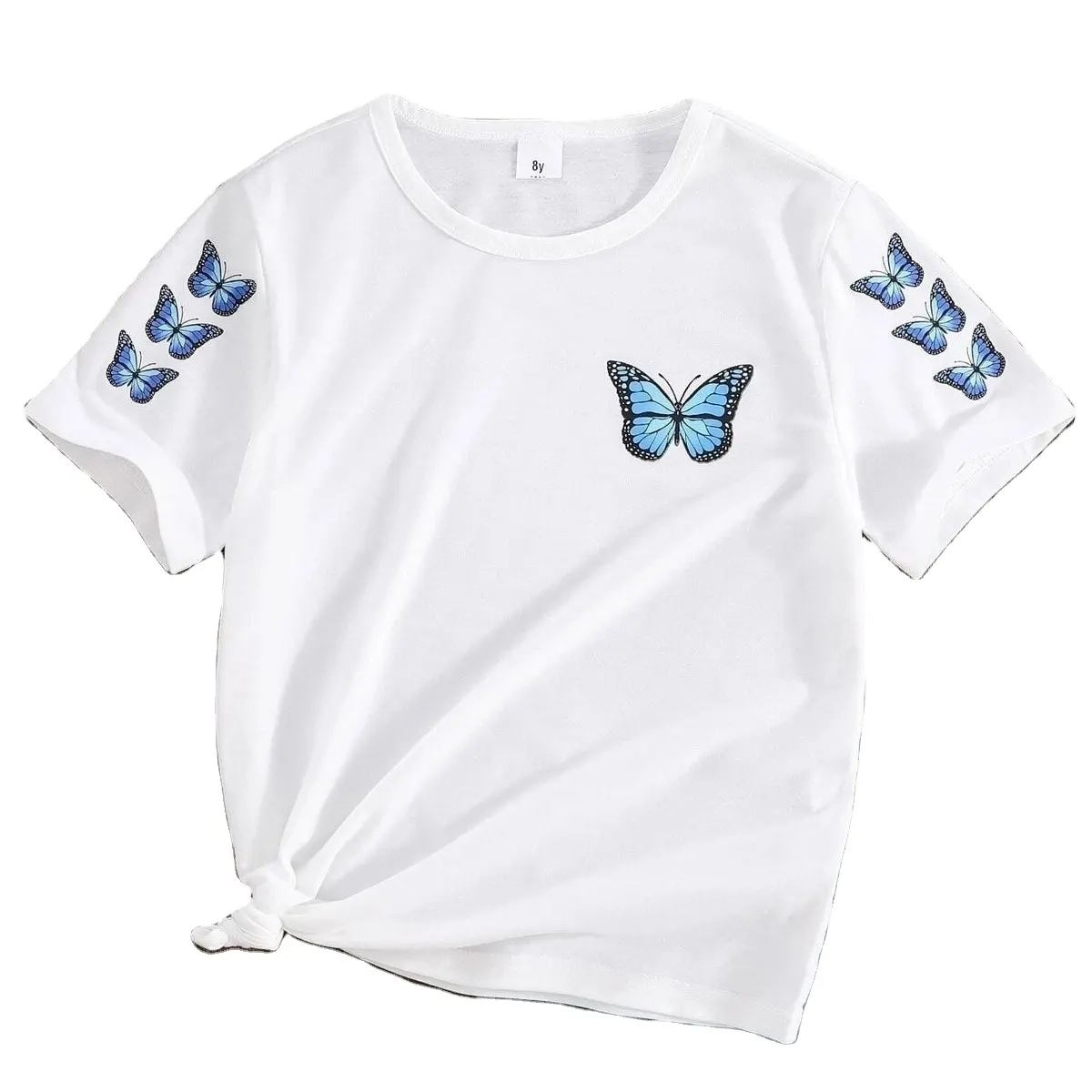 2023 Summer Butterfly Print Cotton T Shirt Female Crop Tops Women Solid Basic Tees Women's Aesthetic Casual T-shirts