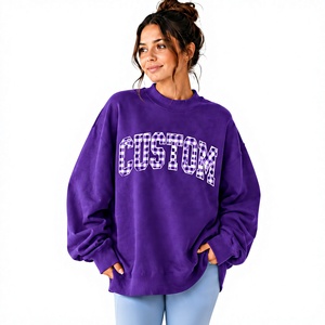 Sweat-shirt en tricot surdimensionné pour femme, col montant, manches longues, avec logo brodé personnalisé sur le devant, pour toutes les saisons - Product Image 1