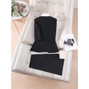 Women's Three Quarter Sleeve Color Block Blazer Pants Set Satin Anti Wrinkle Formal Commute Suit YSY6607 - Product Image 3
