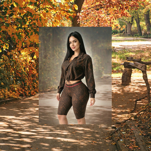 Ensemble 2 pièces imprimé léopard pour femme : veste courte et pantalon capri taille haute slim – Tenue décontractée d'automne pour femme - Product Image 2
