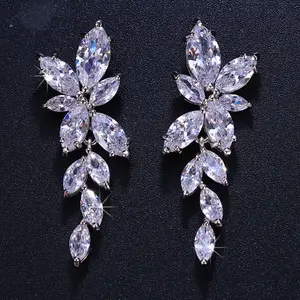 Huitan Fashion Austrian Crystal Brass Bridal Long Earrings for Women Wedding Earrings for Bride Bridesmaids