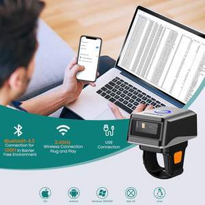 <span class=keywords><strong>Scanner</strong></span> de codes-barres sans fil Bluetooth USB filaire, mini anneau portable 2D 1D Qr, lecteur de codes-barres, fonctionne avec PC, iPad et téléphone - Product Image 4