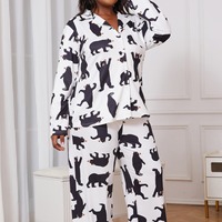 En Gros Ensemble Pyjama Grande Taille Femme Automne Décontracté Élégant Sexy Imprimé Floral Tenue de Nuit Longue Taille Élastique Soie de Lait
