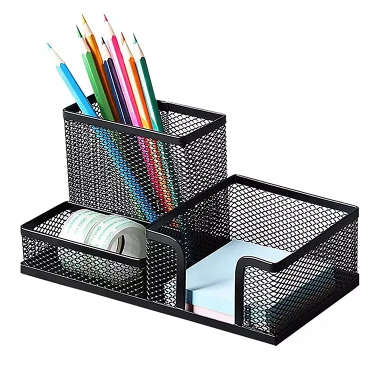 Mesh Desk Organizer Office Supplies Caddy with Pencil Holder and Storage Baskets for Desk Accessories 3 Compartments