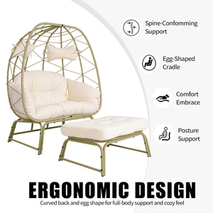 Modern PE Rattan <strong>Double</strong> Patio <strong>Egg</strong> <strong>Chair</strong> Ottoman Wicker Outdoor <strong>Cushion</strong> 2 Person Lounge <strong>Chair</strong> Footrest Balcony Garden Backyard - Product Image 4