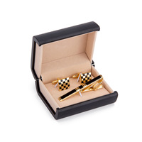 Boîte économique pour ensemble de boutons de manchette et pince à cravate R.GEM. Cuir PU noir velours, vente chaude en Europe et en Amérique