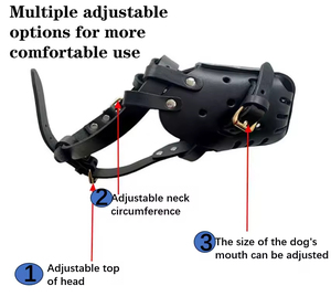 Muselière pour chien en cuir tanné végétal de qualité supérieure pour grandes races |   Masque anti-morsure et anti-aboiement réglable |   Équipement d'entraînement d'agilité - Product Image 4