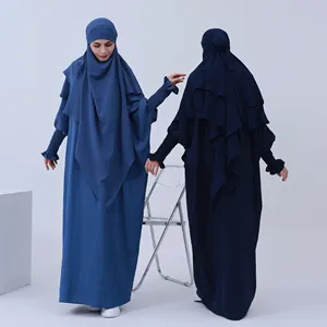 Loriya New Style Geschlossene Abaya Fashion Modest Abaya Kleider mit Rundhals ausschnitt und zwei Schichten Khimar Eid Kleidung