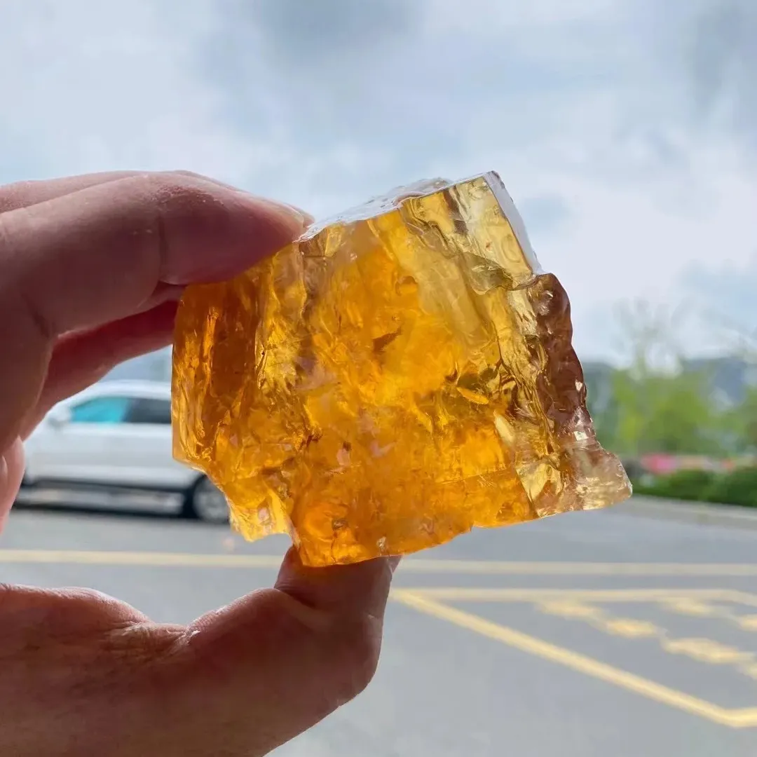 Mineral crudo de cristal al por mayor, espécimen mineral natural áspero, calcita ámbar amarillo naranja para la curación