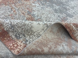 8x10 abstract distressed area <b>rug</b>, gray cream rust, modern vintage style - Product Image 1