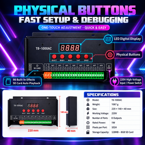 Controlador LED Inalámbrico a Todo Color con Aplicación Móvil, 8 Puertos, 220V, Controlador de Píxeles DMX512, Compatible con Tiras RGB, Tubo Digital, Dimmer - Product Image 5
