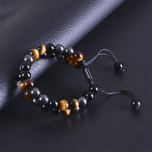 Mode Feng Shui bonne chance naturel 8mm yeux de tigre noir Onyx hématite <span class=keywords><strong>pierre</strong></span> perlé tissé Bracelets bijoux réglables - Product Image 3