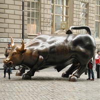 Jardín al aire libre Decoración de tamaño real Animal Escultura de latón Wall Street Bull Estatua de bronce
