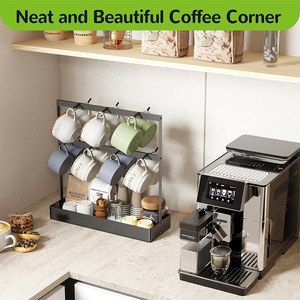 Support à tasses Tianyi à 2 niveaux avec plateau, sans perçage, organisateur de tasses à café pour cuisine, étagère de rangement - Product Image 2