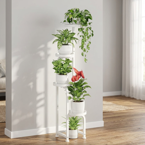Support à plantes moderne en métal blanc à 5 niveaux, support à fleurs circulaire d'intérieur pour la décoration de la maison, style minimaliste, finition thermolaquée - Product Image 5