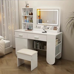 <span class=keywords><strong>Commode</strong></span> moderne en bois, coiffeuse <span class=keywords><strong>blanche</strong></span> avec miroir et <span class=keywords><strong>tiroirs</strong></span> pour petits appartements, chambre à coucher, ensemble de coiffeuse avec lumière LED - Product Image 1