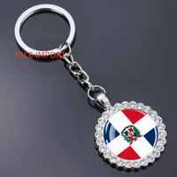 Porte-clés fleur en strass drapeau République Dominicaine, très populaire, pour sac à dos, décoration de clés, breloque de portefeuille, souvenir de voyage